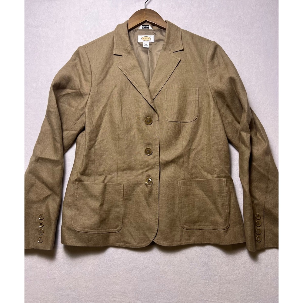 Talbots 12 Blazer Jacket Irish Linen Professional Tan Khaki 3 Button Lined